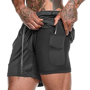 1 Piece Double Layer Men Sports Shorts Portable Men Fitness Shorts with Phone Pocket for Sports, Running, Fitness