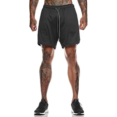 1 Piece Double Layer Men Sports Shorts Portable Men Fitness Shorts with Phone Pocket for Sports, Running, Fitness