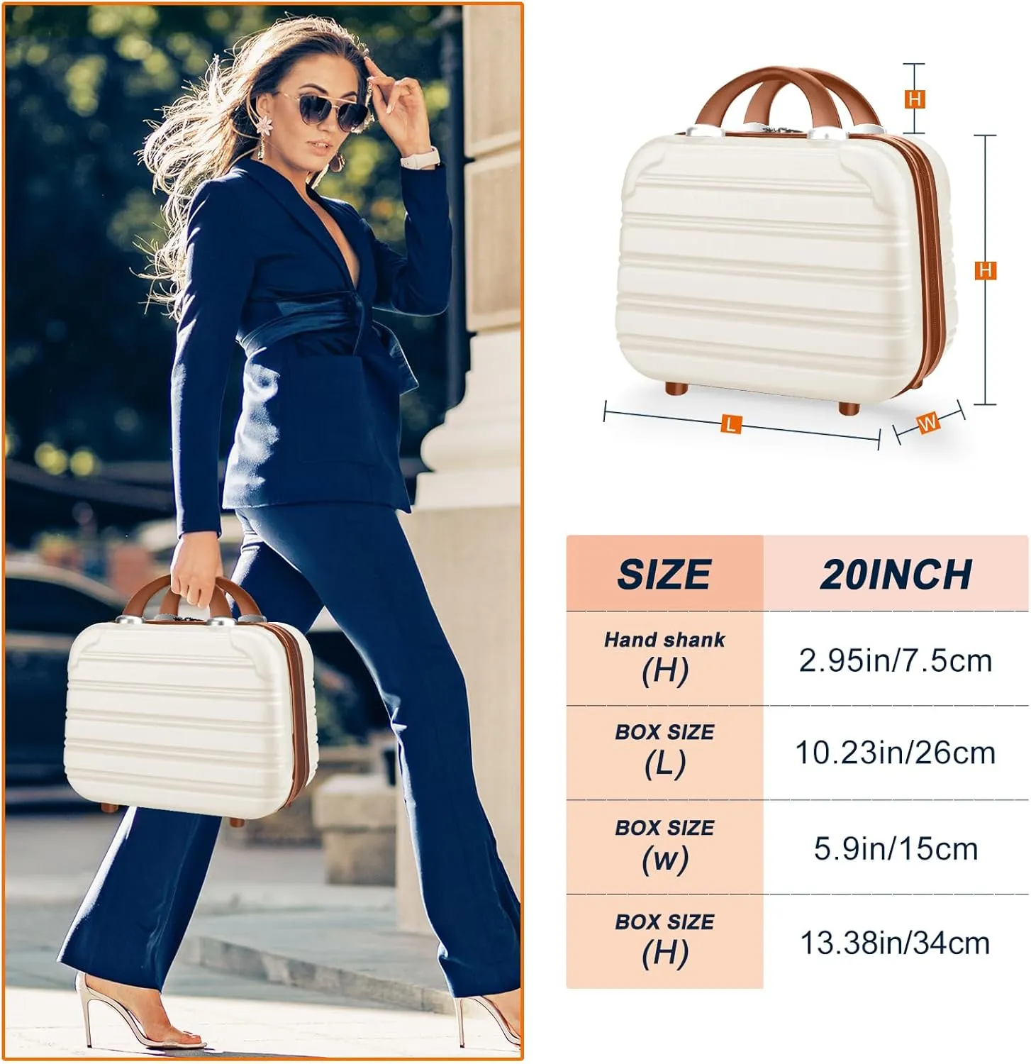 14 inch Hard Shell Makeup Train Case Portable PC ABS Mini Suitcase for Organizer Cosmetics Makeup Brushes Toiletry Beige
