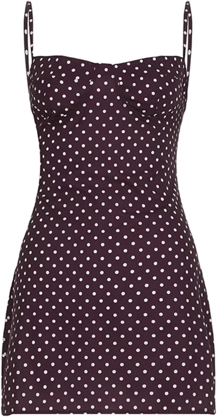 1PCS Skinny A-Line Women Dresses Polka Prints Simple Camisole Mini