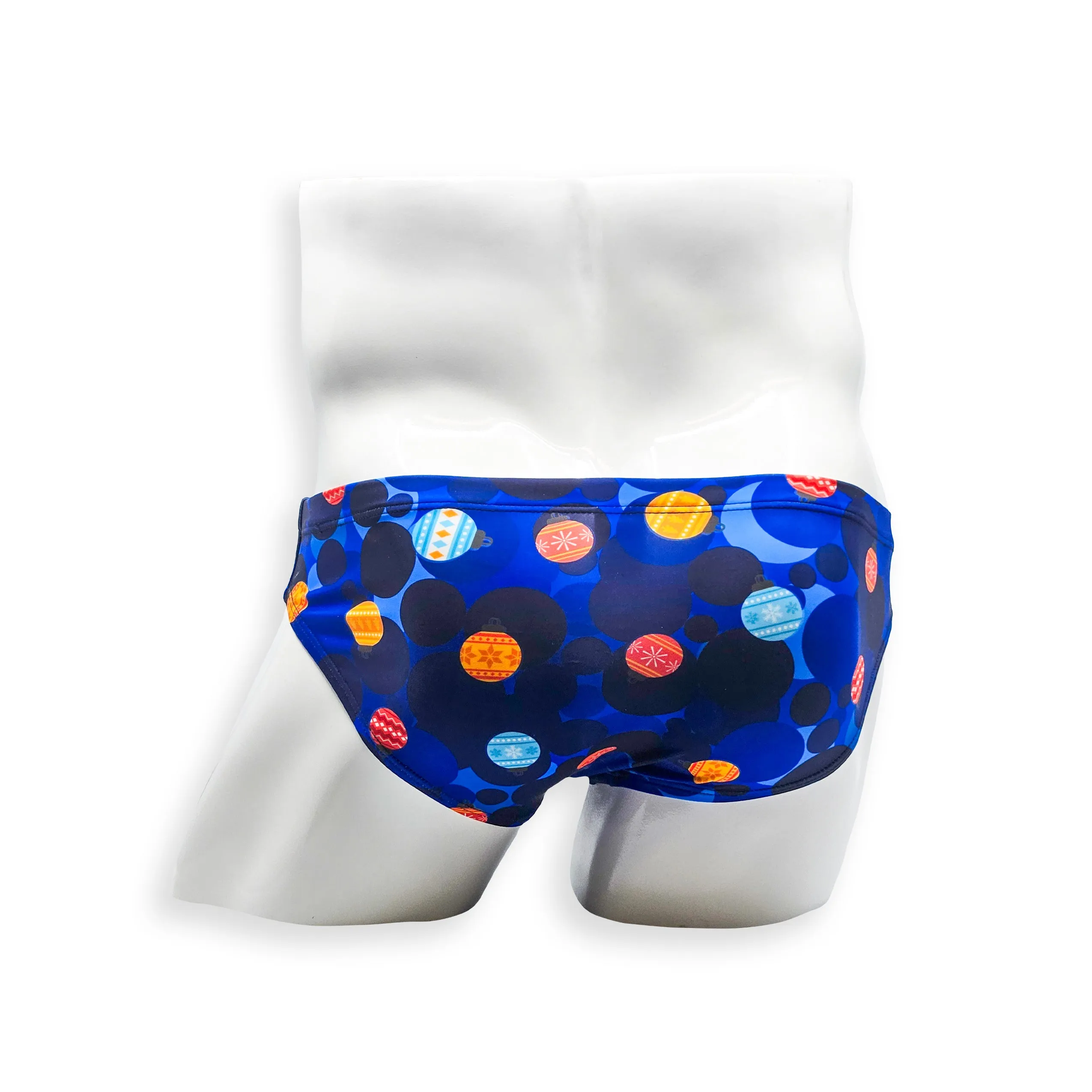 2 Inch Flat Front Swim Brief - Blue Christmas Ball