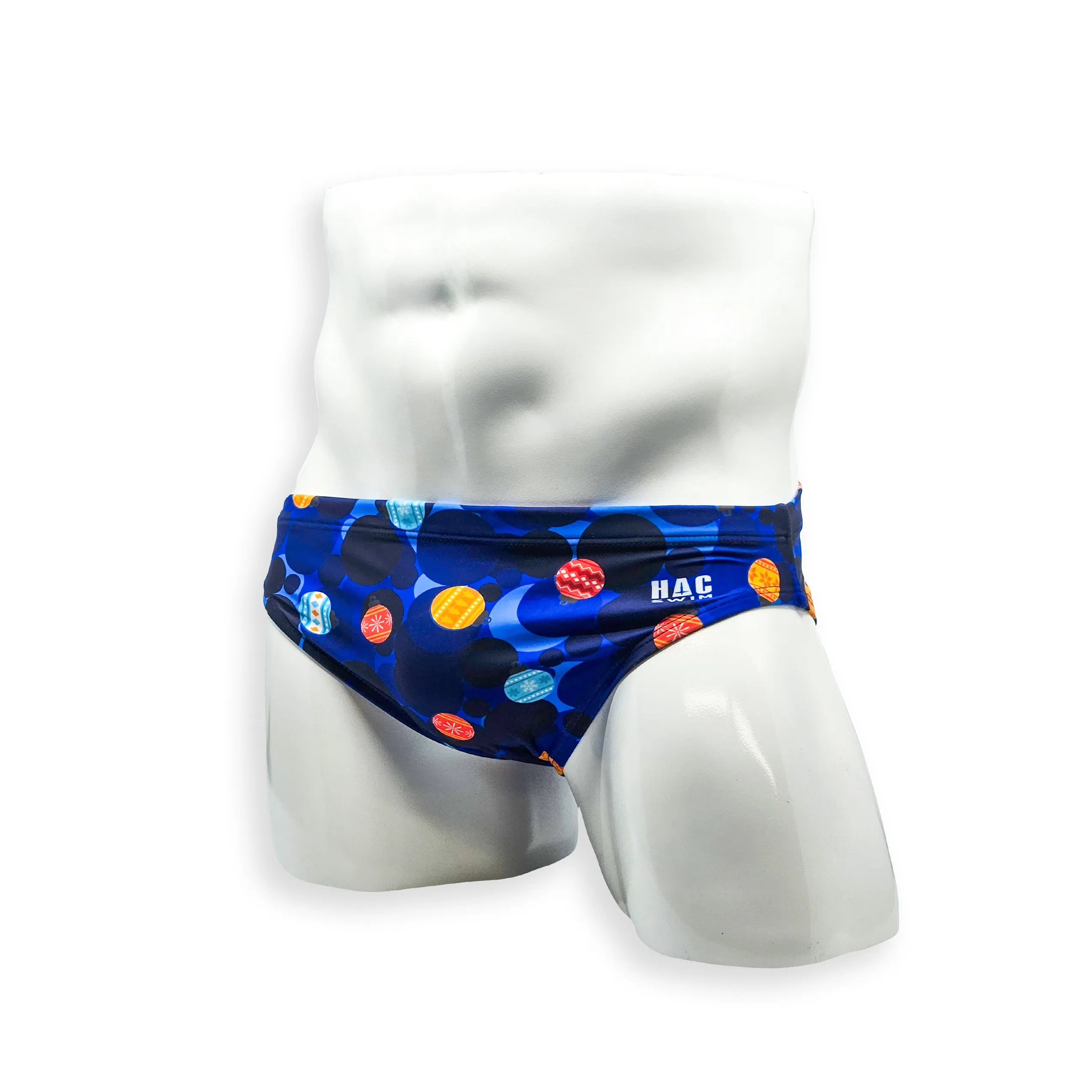 2 Inch Flat Front Swim Brief - Blue Christmas Ball