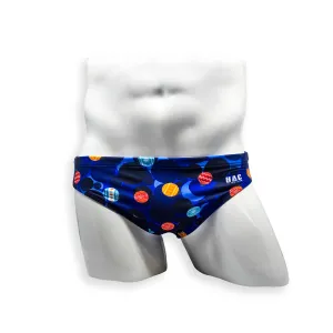 2 Inch Flat Front Swim Brief - Blue Christmas Ball