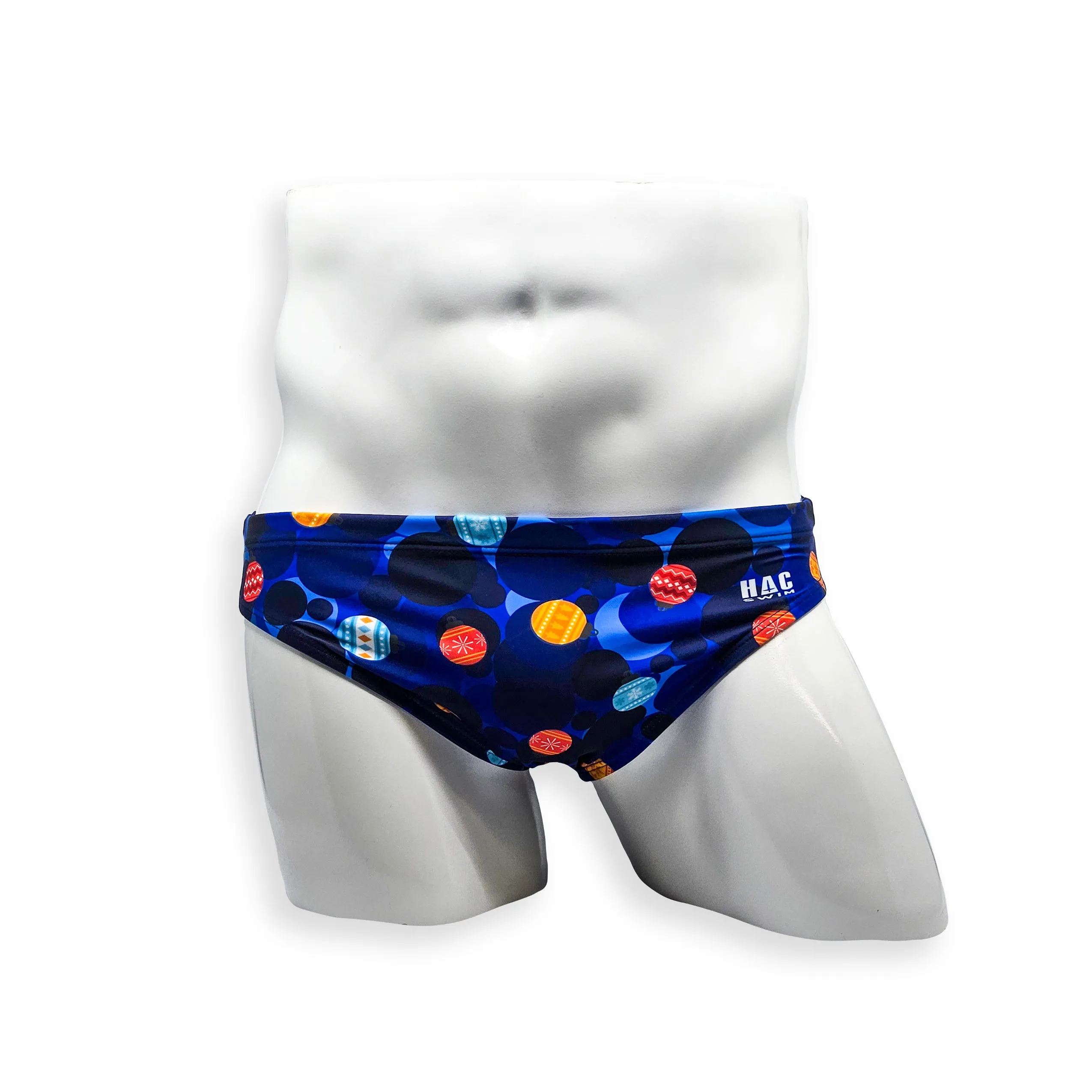 2 Inch Flat Front Swim Brief - Blue Christmas Ball