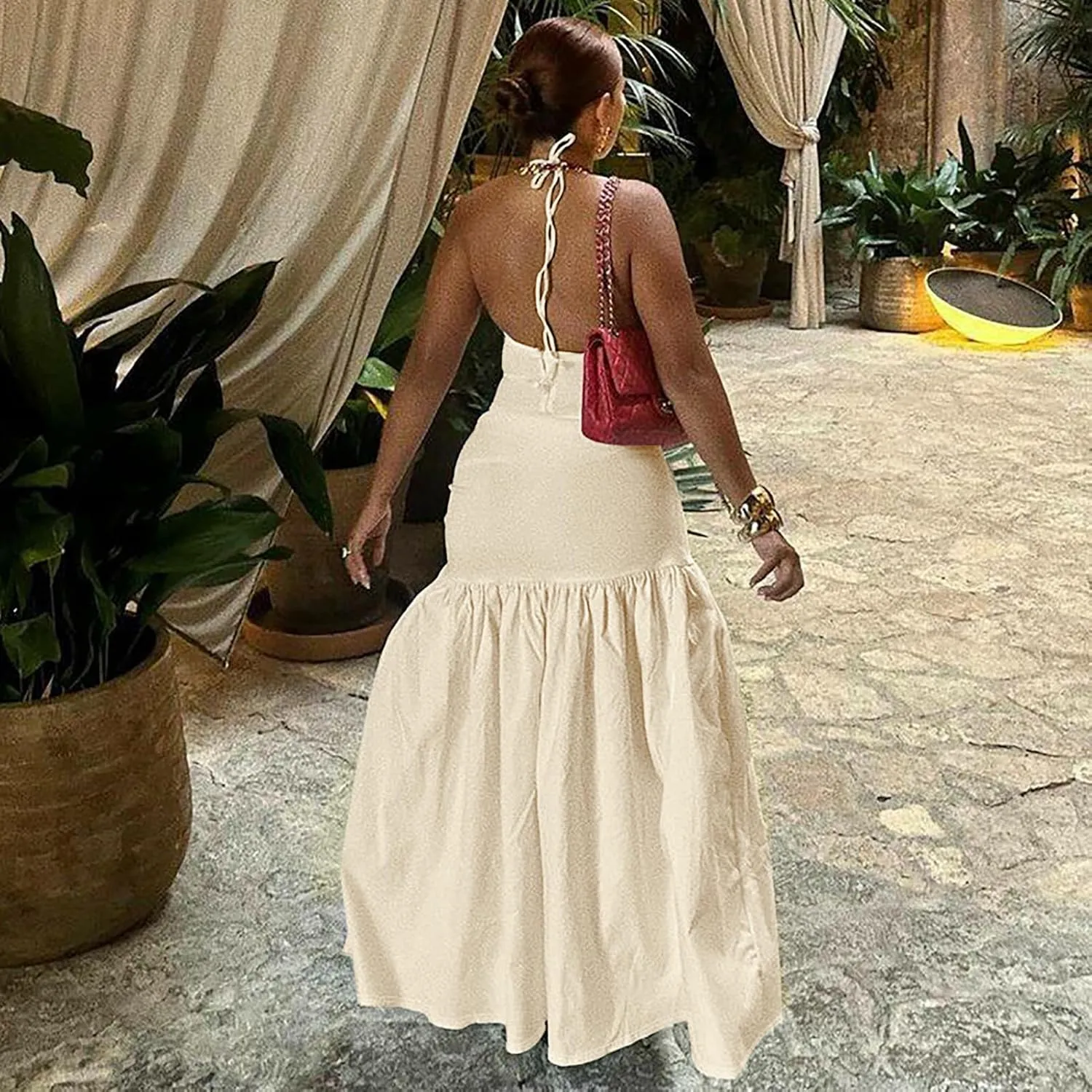 2 Piece Outfits for Women Sexy Maxi Skirt Set Summer Halter Backless Tops Wrap Skirt Beach Vacation Outfits