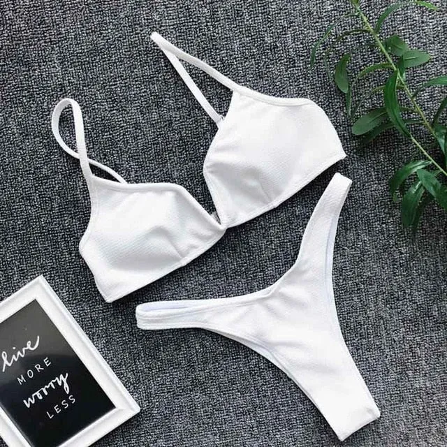 2 Piece Padded Push Up Strapless Ruffle Bra Low Waist Bikini Swimwear Set