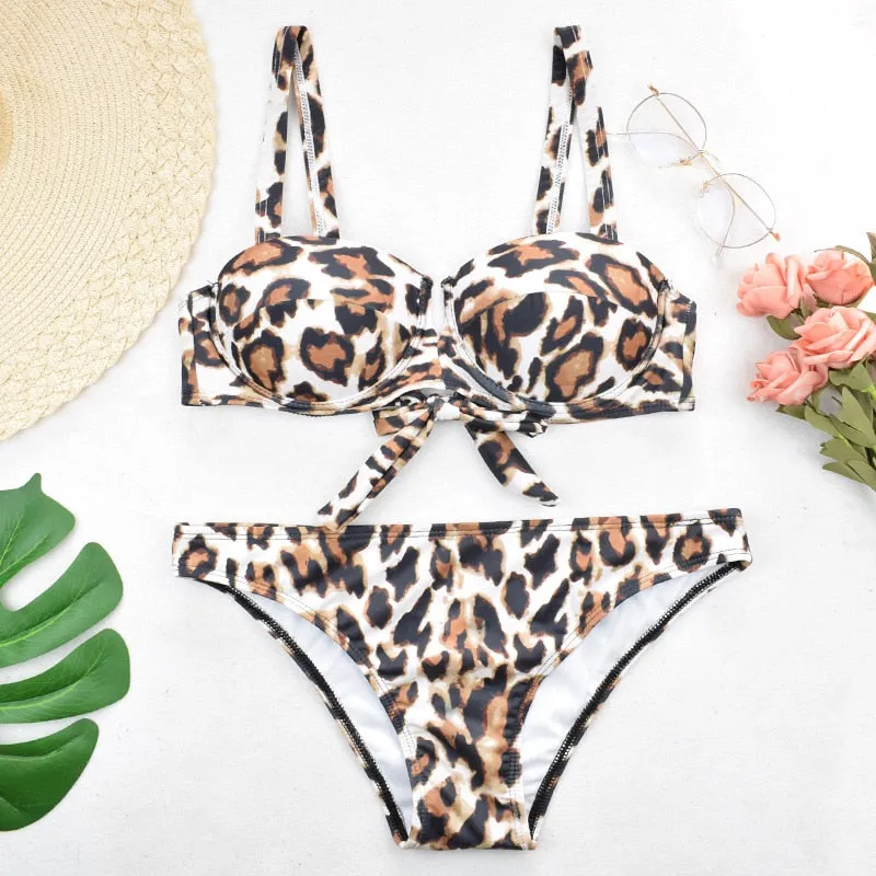 2 Piece Padded Push Up Strapless Ruffle Bra Low Waist Bikini Swimwear Set