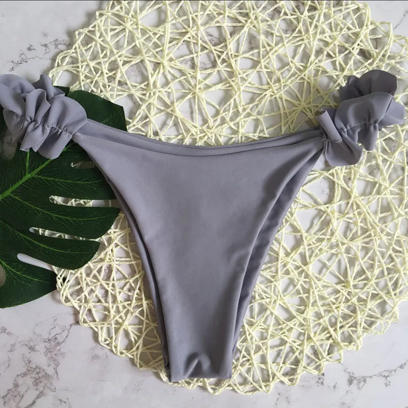 2 Piece Padded Push Up Strapless Ruffle Bra Low Waist Bikini Swimwear Set