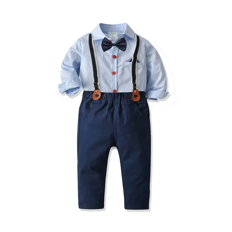 2 Pieces Set Baby Boys Birthday Party Bow Rompers And Solid Color Jumpsuits Wholesale 21110943