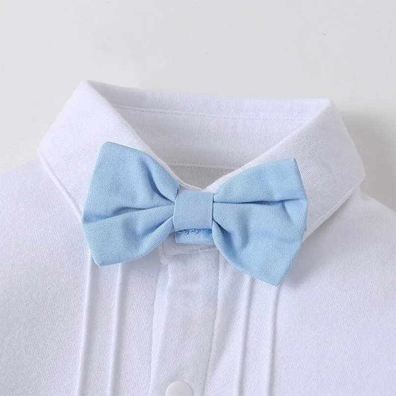 2 Pieces Set Baby Boys Birthday Party Color-blocking Bow Jumpsuits And Solid Color Blazers Wholesale 220616119