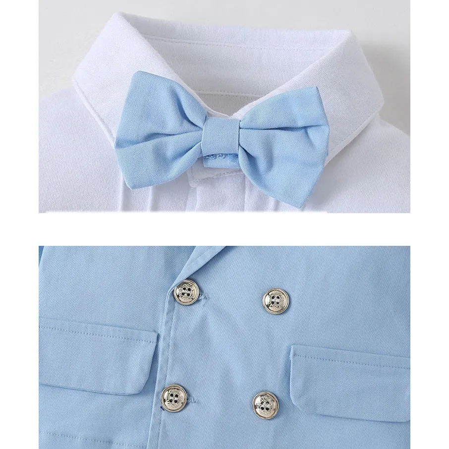 2 Pieces Set Baby Boys Birthday Party Color-blocking Bow Jumpsuits And Solid Color Blazers Wholesale 220616119