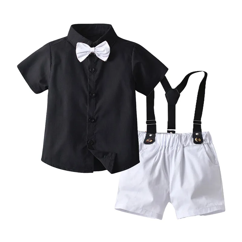 2 Pieces Set Baby Kid Boys Birthday Party Bow Shirts And Solid Color Rompers Wholesale 220302219