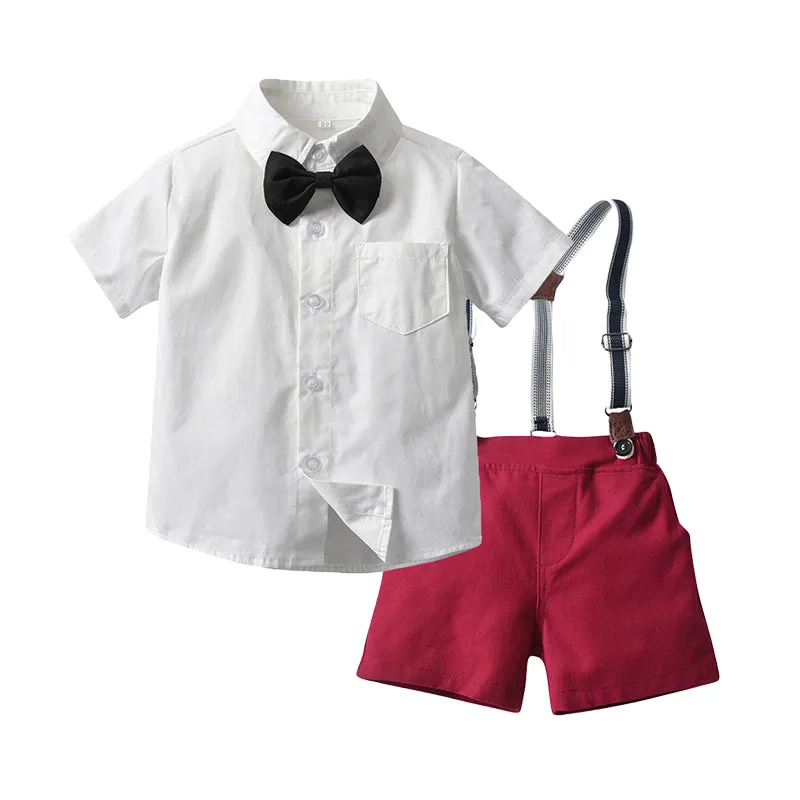 2 Pieces Set Baby Kid Boys Birthday Party Bow Shirts And Solid Color Rompers Wholesale 220302219