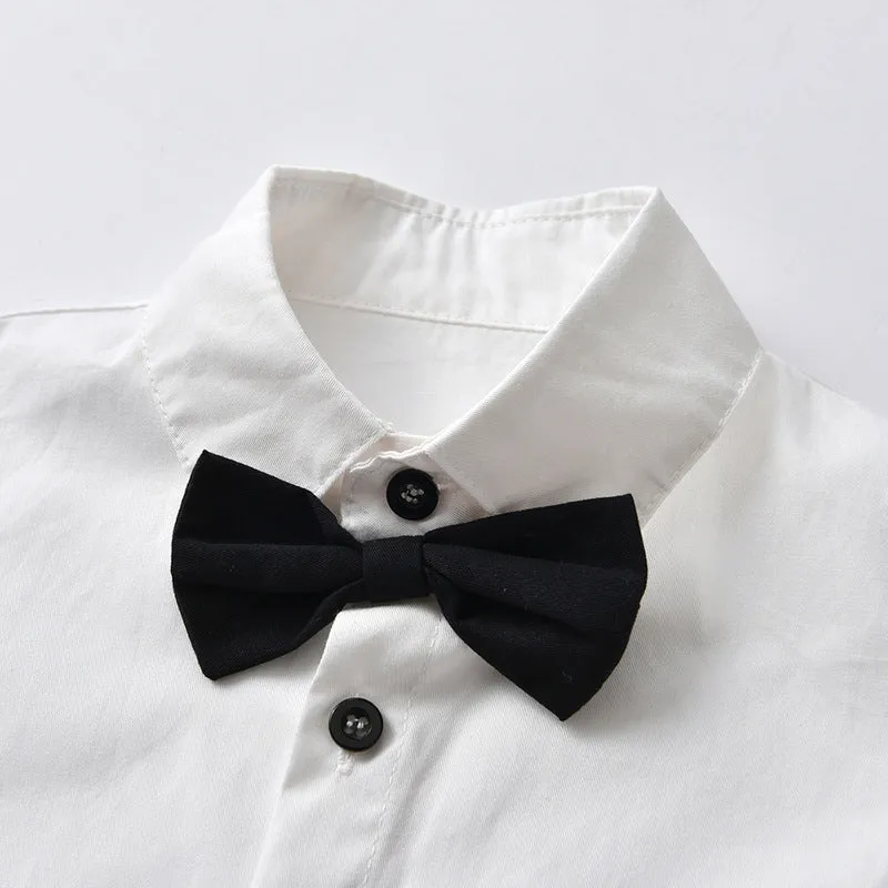 2 Pieces Set Baby Kid Boys Birthday Party Bow Shirts And Solid Color Rompers Wholesale 220302219
