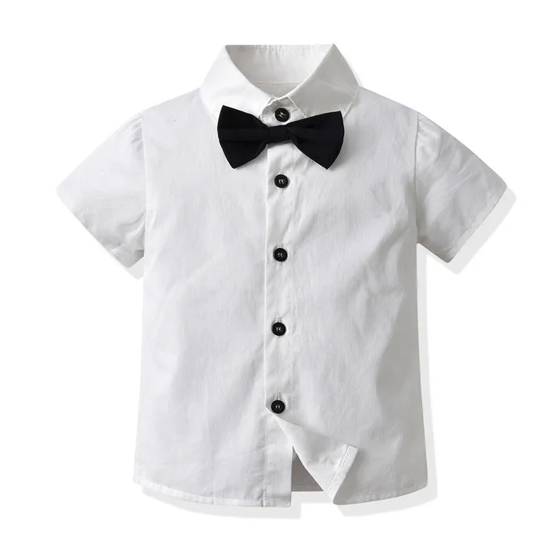 2 Pieces Set Baby Kid Boys Birthday Party Bow Shirts And Solid Color Rompers Wholesale 220302219
