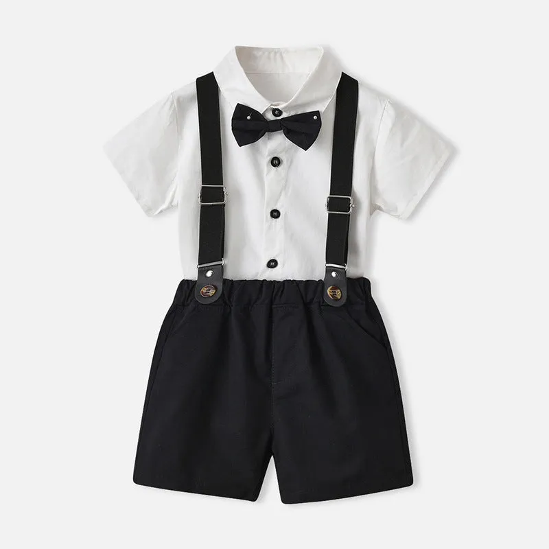 2 Pieces Set Baby Kid Boys Birthday Party Bow Shirts And Solid Color Rompers Wholesale 220302219