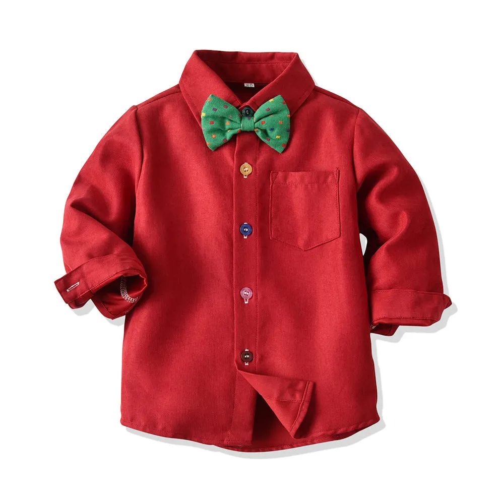 2 Pieces Set Baby Kid Boys Birthday Party Bow Shirts And Star Jumpsuits Wholesale 23041120