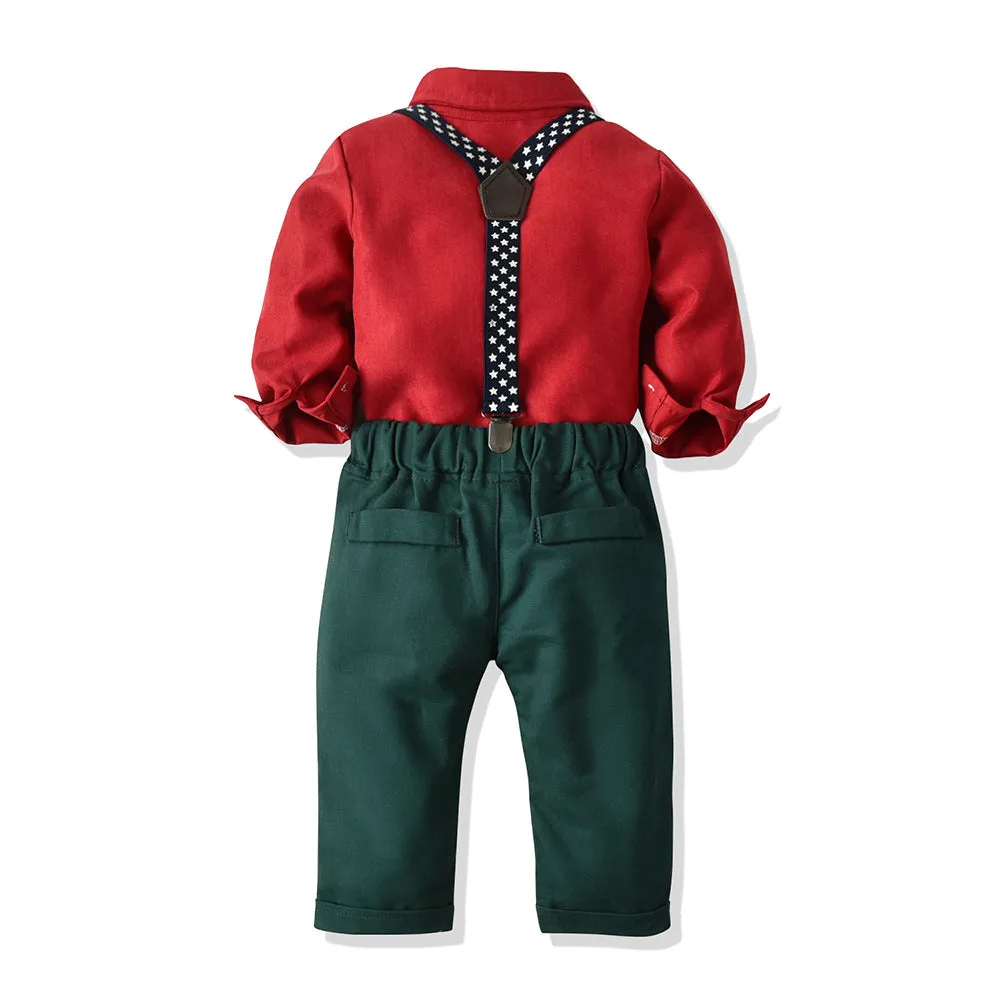 2 Pieces Set Baby Kid Boys Birthday Party Bow Shirts And Star Jumpsuits Wholesale 23041120