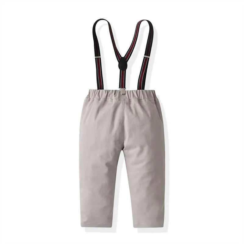 2 Pieces Set Baby Kid Boys Birthday Party Checked Bow Shirts And Solid Color Jumpsuits Wholesale 211109449