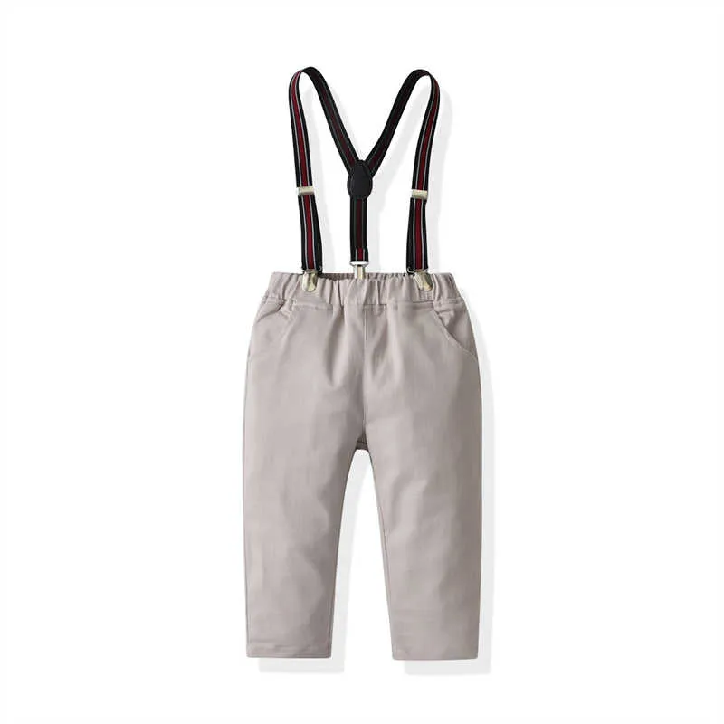 2 Pieces Set Baby Kid Boys Birthday Party Checked Bow Shirts And Solid Color Jumpsuits Wholesale 211109449