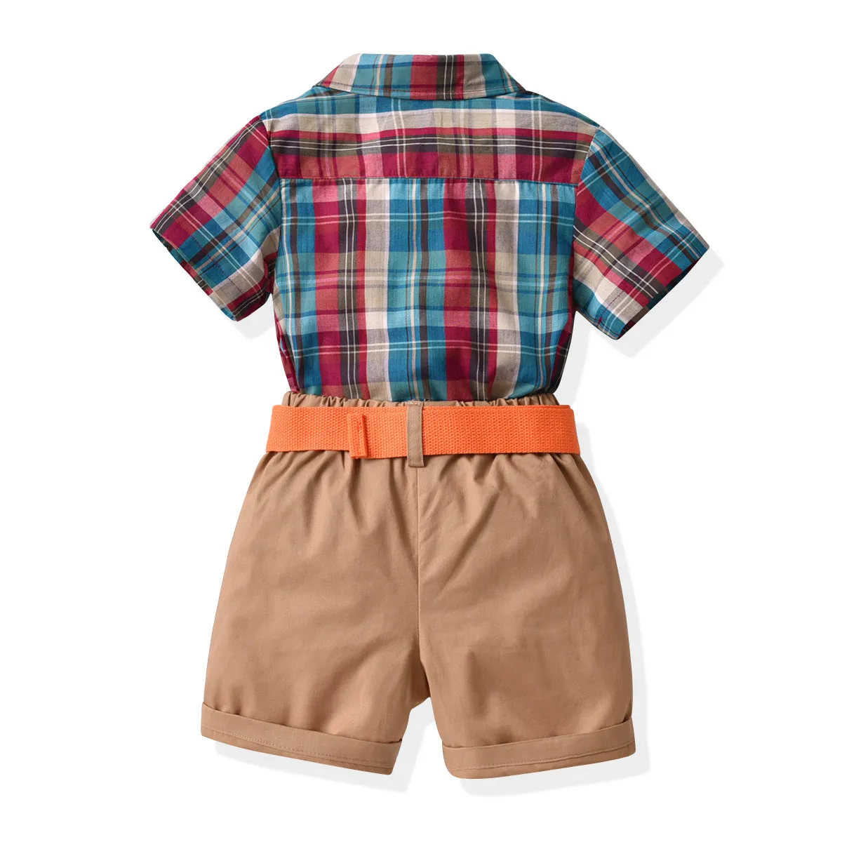 2 Pieces Set Baby Kid Boys Birthday Party Checked Bow Shirts And Solid Color Shorts Wholesale 22053195