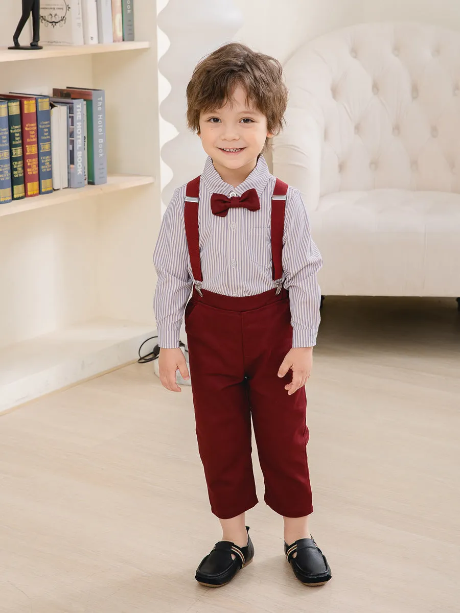2 Pieces Set Baby Kid Boys Birthday Party Striped Bow Shirts And Solid Color Jumpsuits Wholesale 221216437