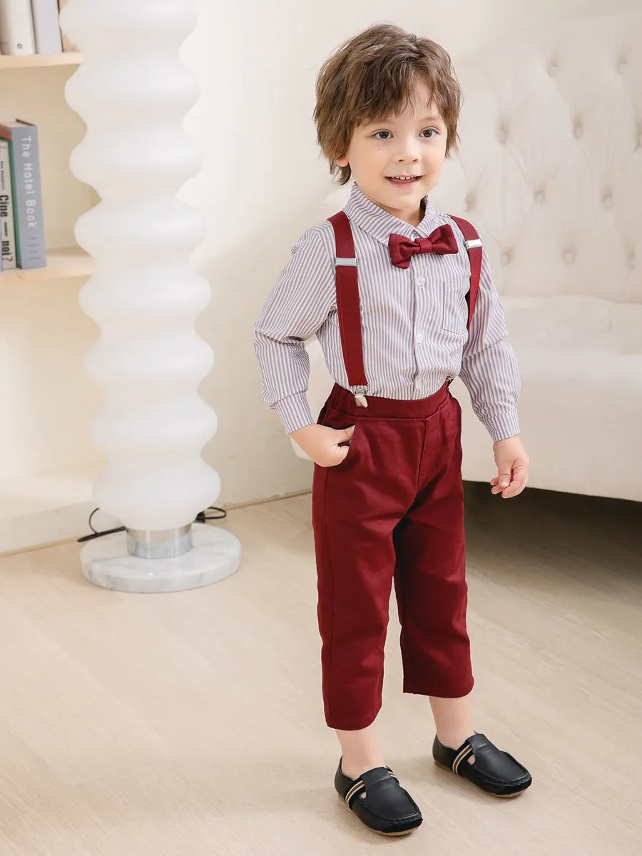 2 Pieces Set Baby Kid Boys Birthday Party Striped Bow Shirts And Solid Color Jumpsuits Wholesale 221216437