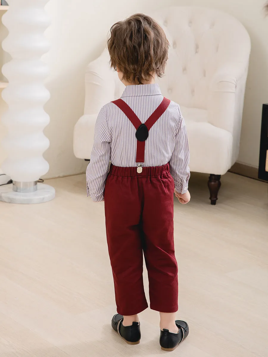 2 Pieces Set Baby Kid Boys Birthday Party Striped Bow Shirts And Solid Color Jumpsuits Wholesale 221216437