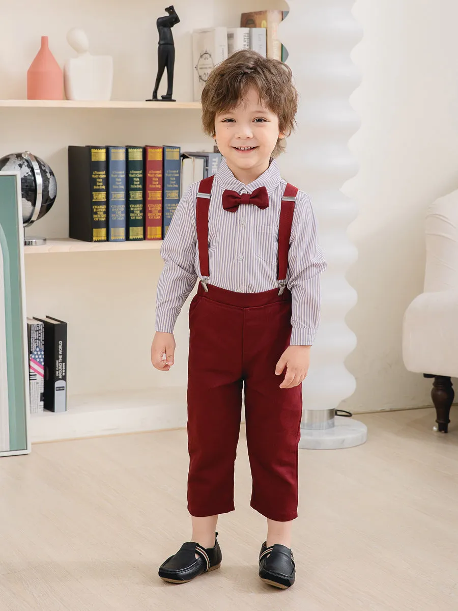 2 Pieces Set Baby Kid Boys Birthday Party Striped Bow Shirts And Solid Color Jumpsuits Wholesale 221216437