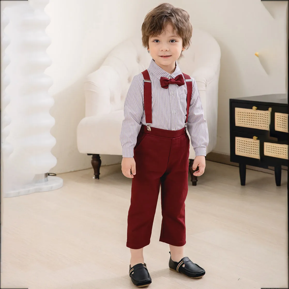 2 Pieces Set Baby Kid Boys Birthday Party Striped Bow Shirts And Solid Color Jumpsuits Wholesale 221216437