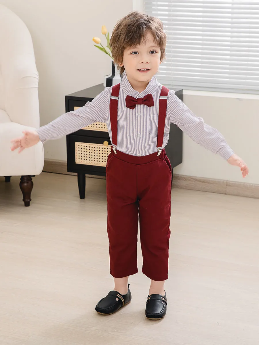 2 Pieces Set Baby Kid Boys Birthday Party Striped Bow Shirts And Solid Color Jumpsuits Wholesale 221216437