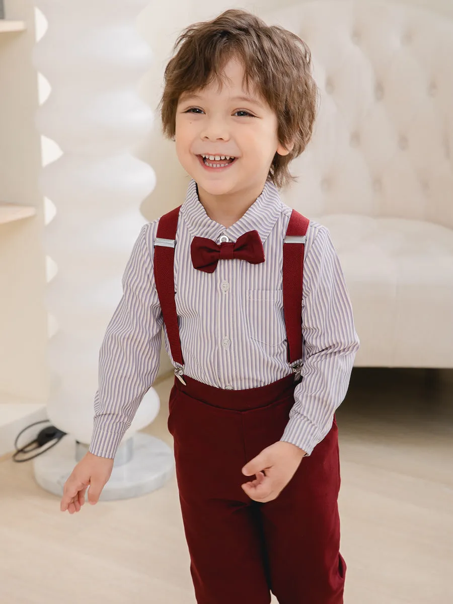 2 Pieces Set Baby Kid Boys Birthday Party Striped Bow Shirts And Solid Color Jumpsuits Wholesale 221216437