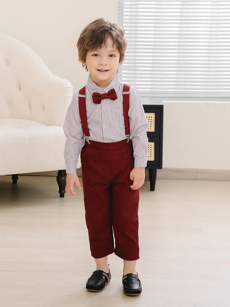 2 Pieces Set Baby Kid Boys Birthday Party Striped Bow Shirts And Solid Color Jumpsuits Wholesale 221216437