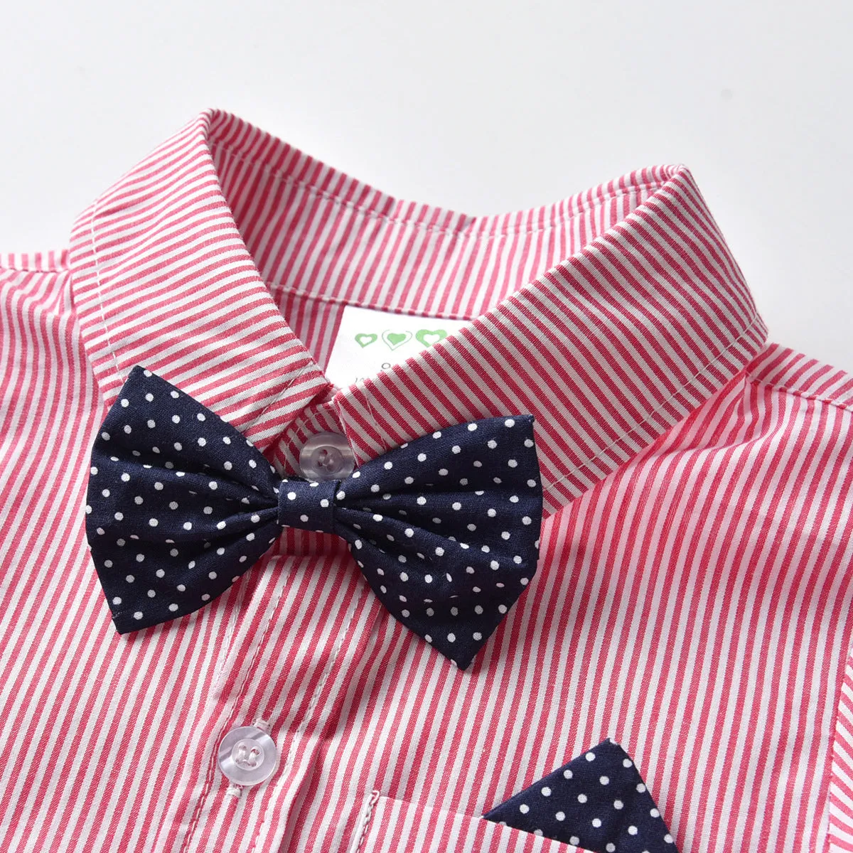 2 Pieces Set Baby Kid Boys Birthday Party Striped Polka dots Bow Shirts And Solid Color Jumpsuits Wholesale 21110934