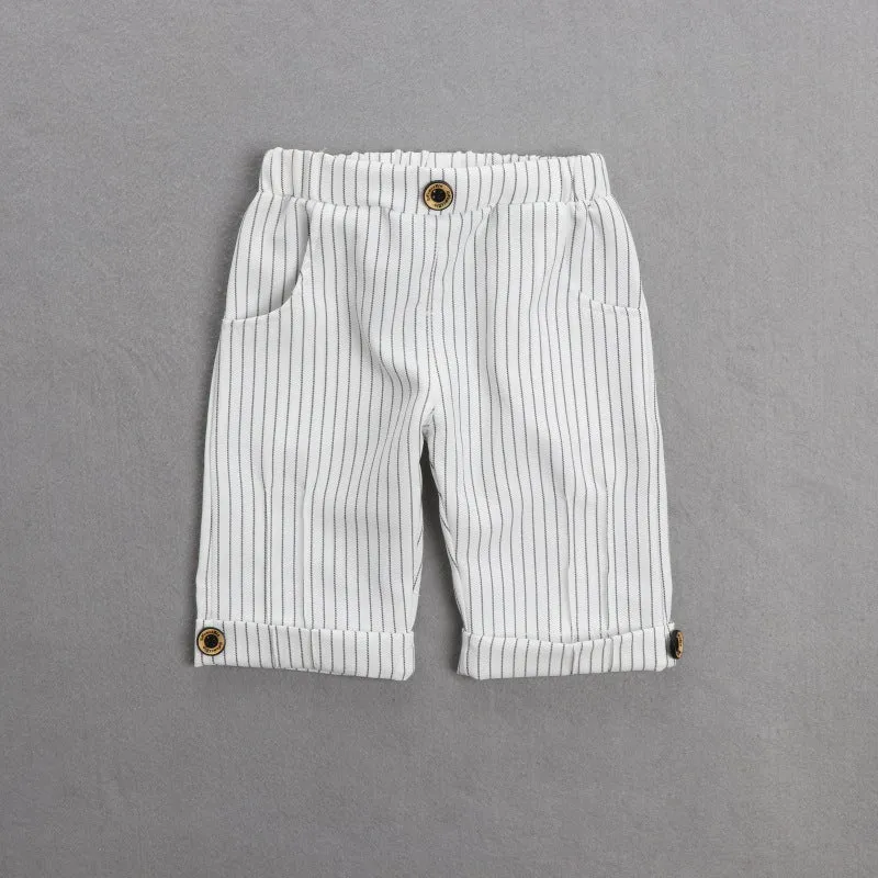 2 Pieces Set Baby Kid Boys Birthday Striped Color-blocking Bow Tops And Shorts Wholesale 22092014