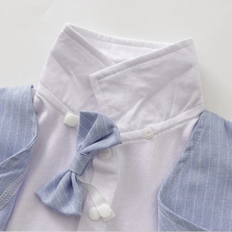 2 Pieces Set Baby Kid Boys Birthday Striped Color-blocking Bow Tops And Shorts Wholesale 22092014
