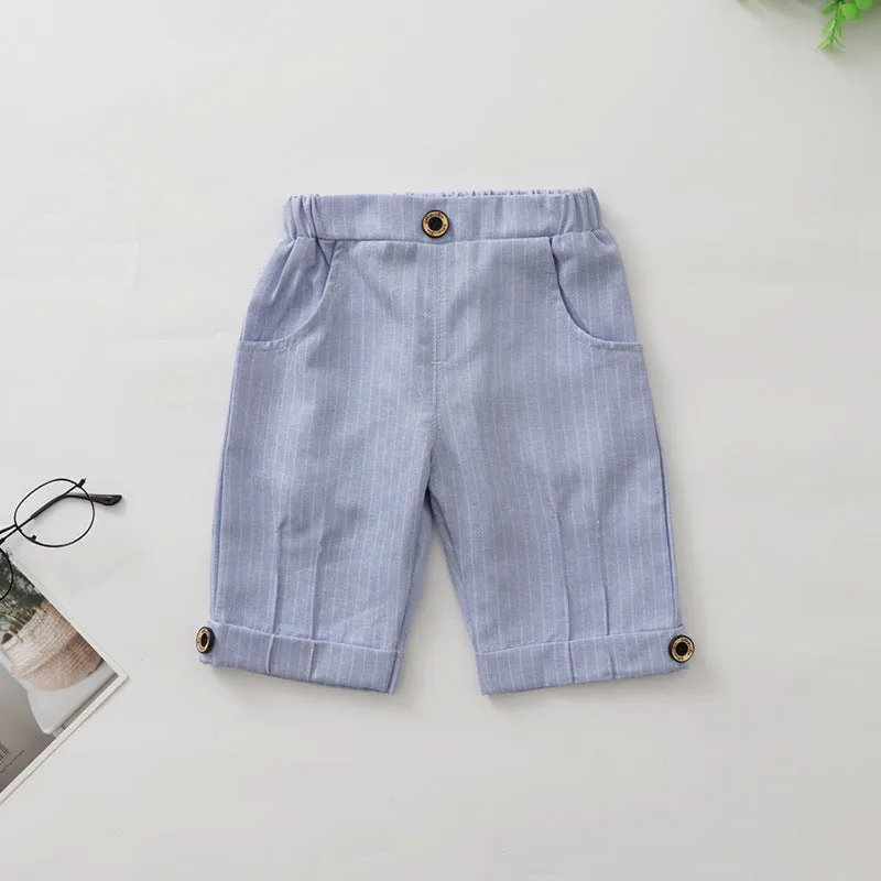 2 Pieces Set Baby Kid Boys Birthday Striped Color-blocking Bow Tops And Shorts Wholesale 22092014
