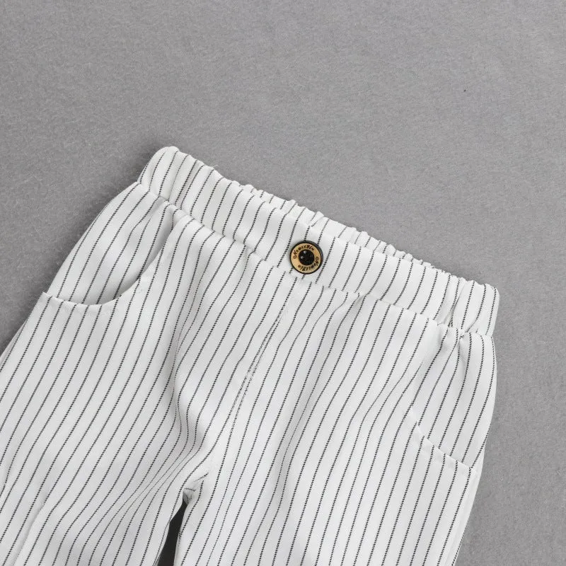 2 Pieces Set Baby Kid Boys Birthday Striped Color-blocking Bow Tops And Shorts Wholesale 22092014