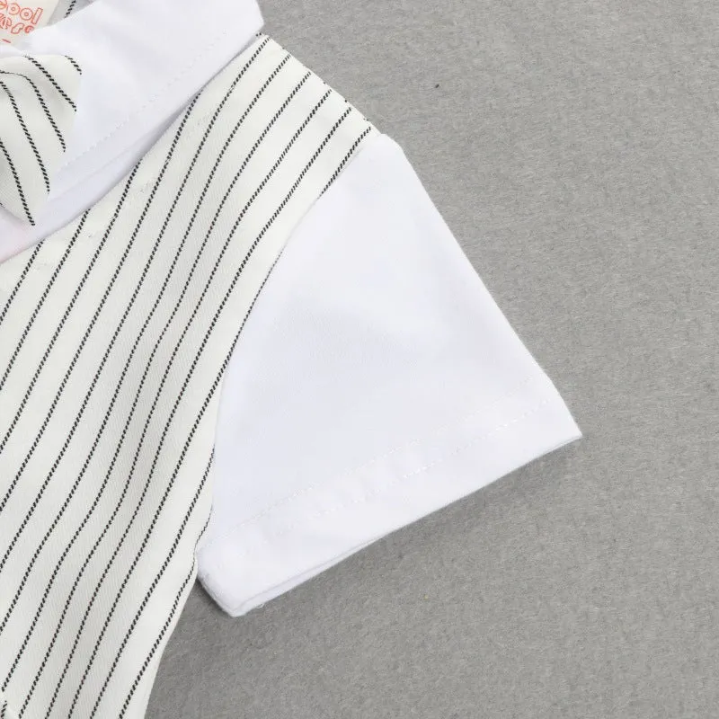 2 Pieces Set Baby Kid Boys Birthday Striped Color-blocking Bow Tops And Shorts Wholesale 22092014