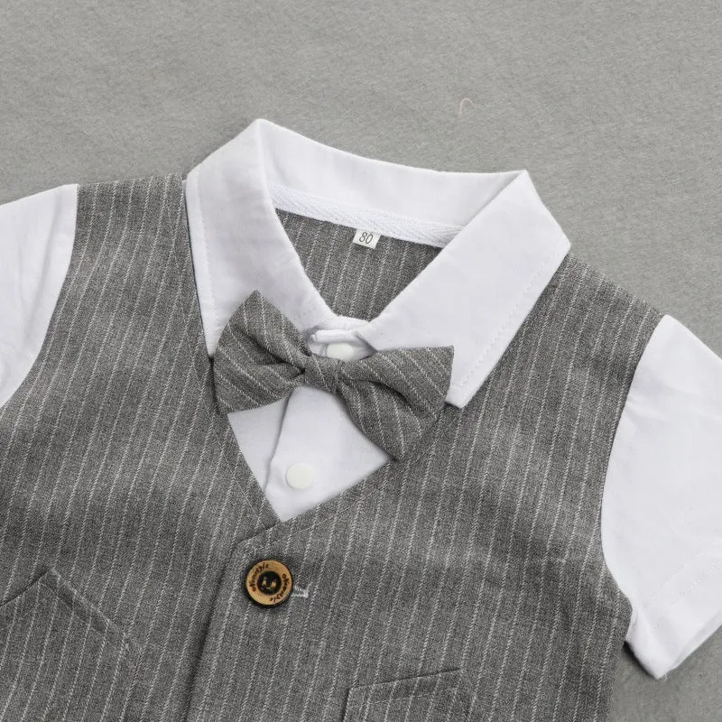 2 Pieces Set Baby Kid Boys Birthday Striped Color-blocking Bow Tops And Shorts Wholesale 22092014