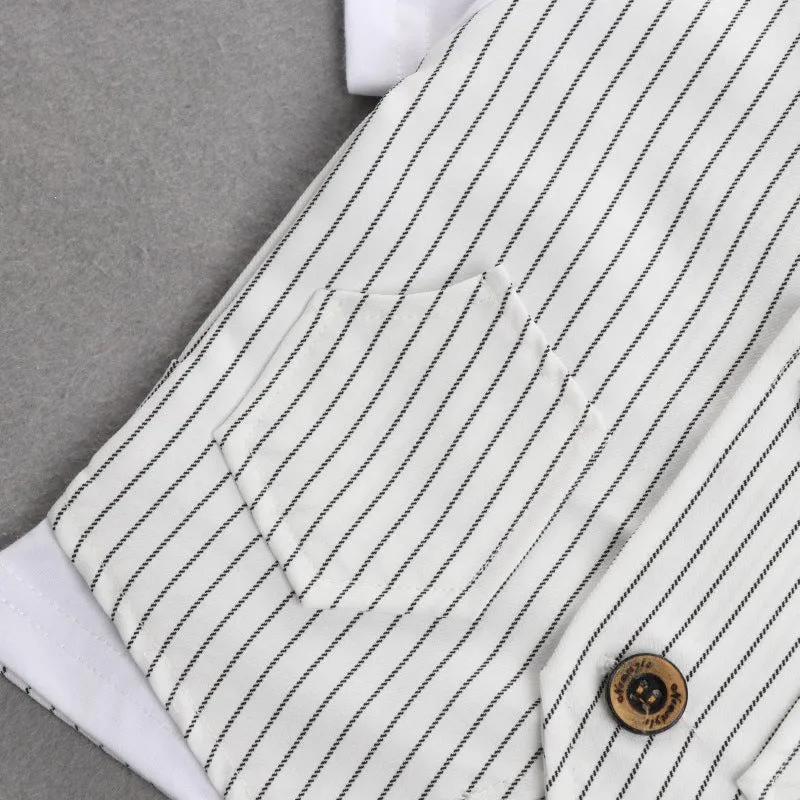 2 Pieces Set Baby Kid Boys Birthday Striped Color-blocking Bow Tops And Shorts Wholesale 22092014