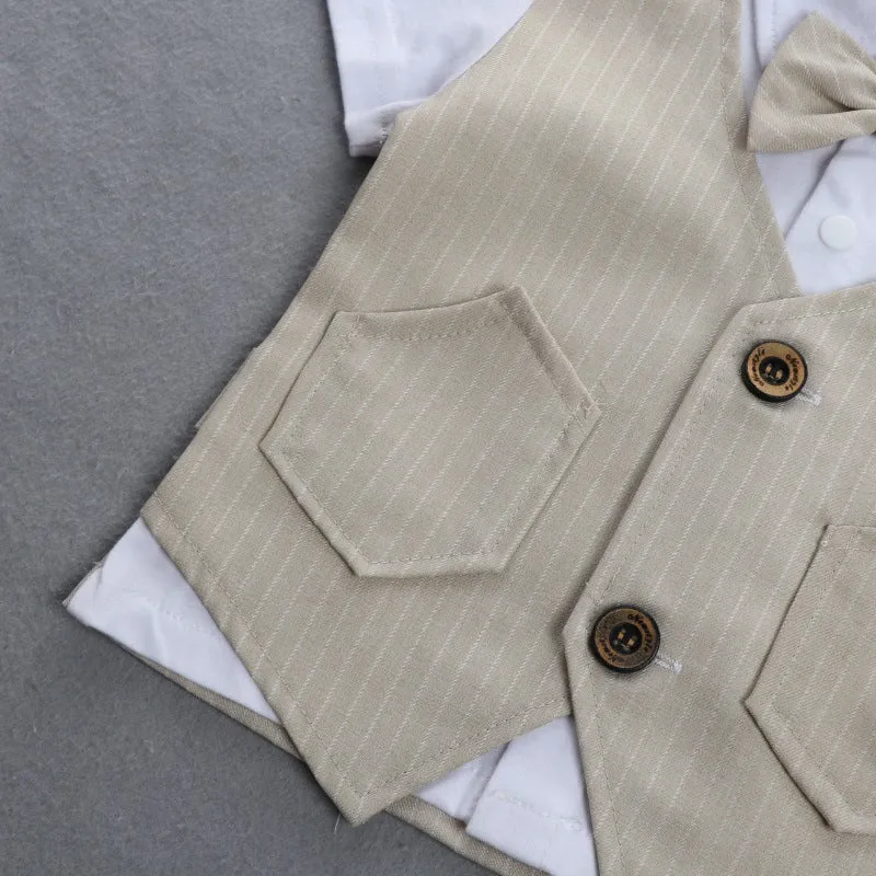 2 Pieces Set Baby Kid Boys Birthday Striped Color-blocking Bow Tops And Shorts Wholesale 22092014