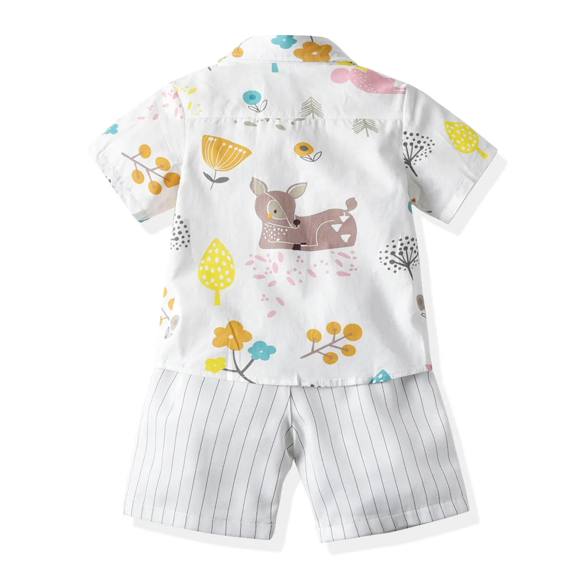 2 Pieces Set Baby Kid Boys Dressy Birthday Party Animals Bow Print Shirts And Striped Shorts Wholesale 211109664