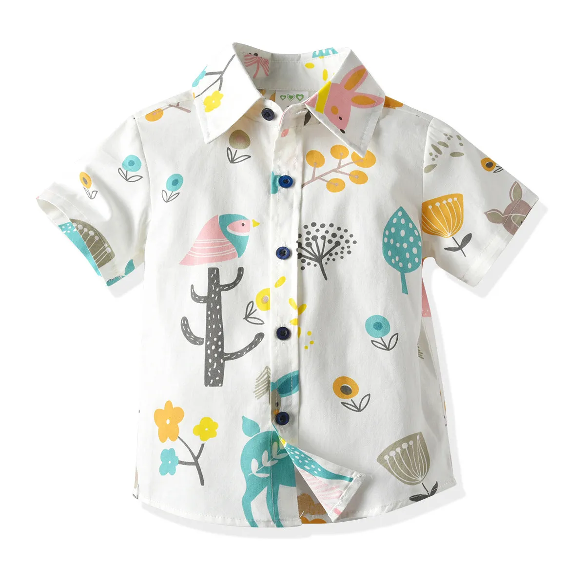 2 Pieces Set Baby Kid Boys Dressy Birthday Party Animals Bow Print Shirts And Striped Shorts Wholesale 211109664