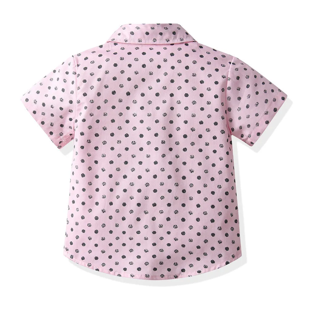 2 Pieces Set Baby Kid Boys Dressy Polka dots Bow Print Shirts And Solid Color Shorts Suits Wholesale 220526417