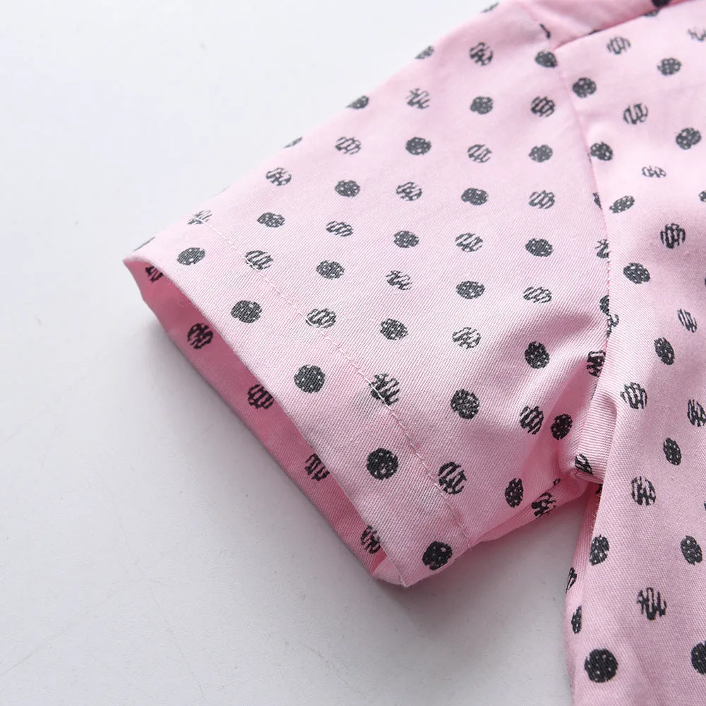 2 Pieces Set Baby Kid Boys Dressy Polka dots Bow Print Shirts And Solid Color Shorts Suits Wholesale 220526417