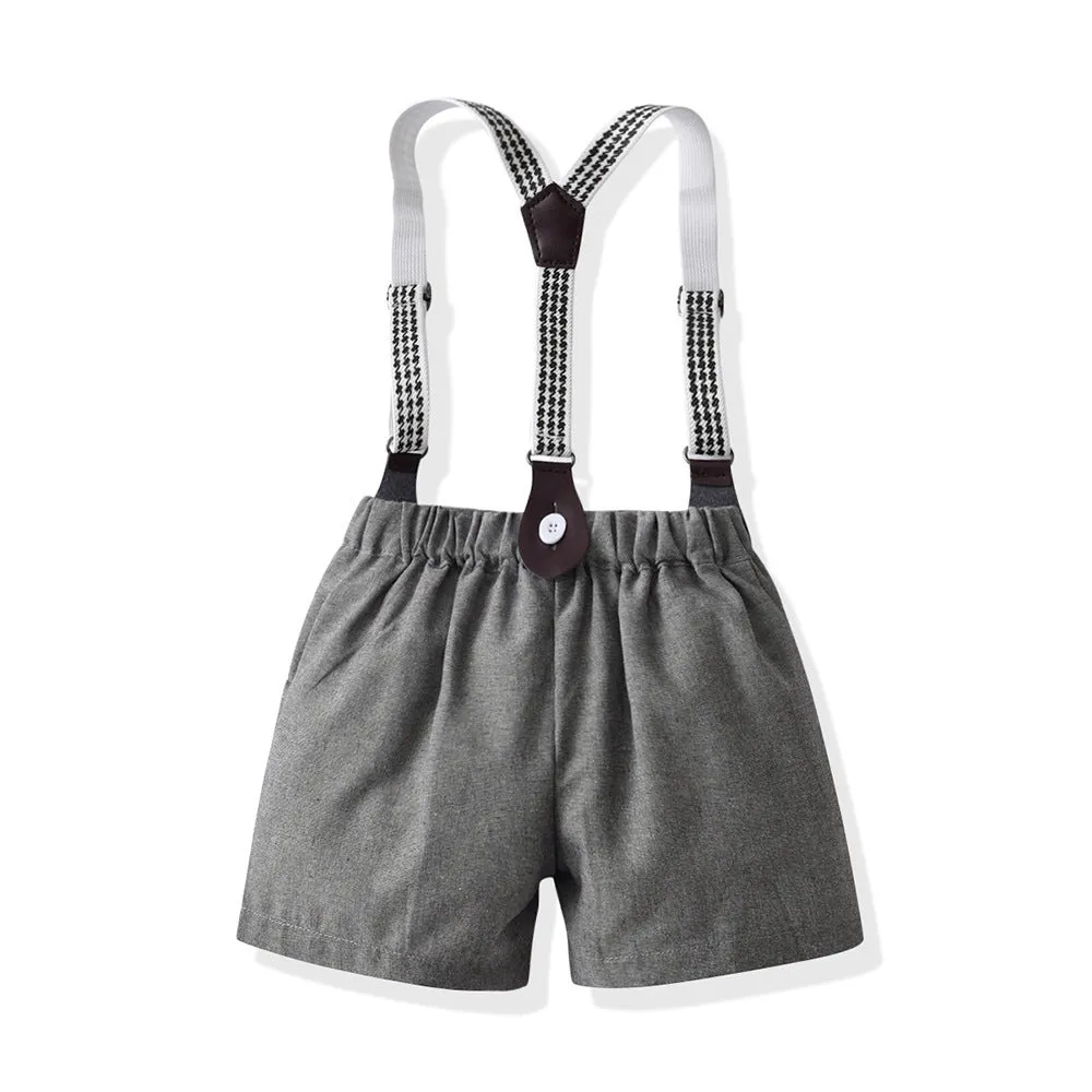 2 Pieces Set Baby Kid Boys Dressy Polka dots Bow Print Shirts And Solid Color Shorts Suits Wholesale 220526417