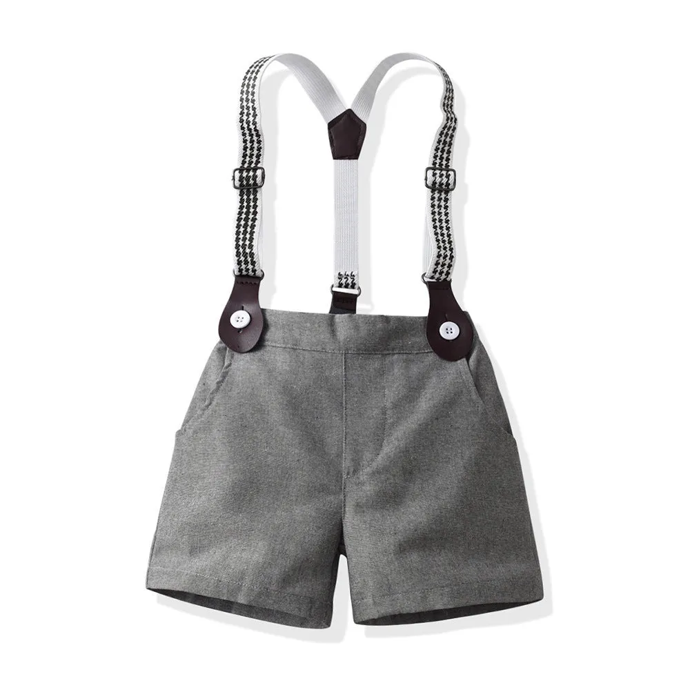 2 Pieces Set Baby Kid Boys Dressy Polka dots Bow Print Shirts And Solid Color Shorts Suits Wholesale 220526417