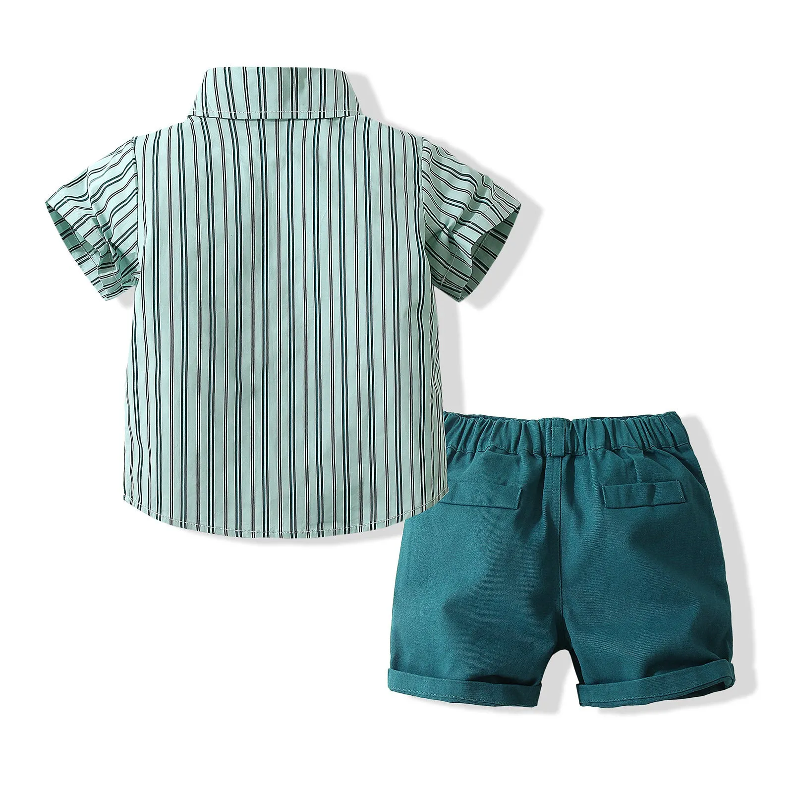 2 Pieces Set Baby Kid Boys Dressy Striped Bow Shirts And Solid Color Shorts Wholesale 220425284