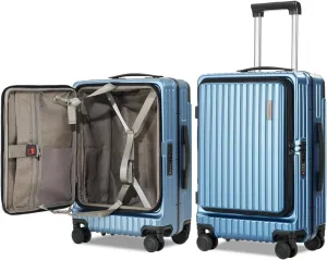 20 Inch Carry On Luggage Airline Approved, Aluminum Frame Top Opening Lightweight ABS PC Hard Shell Suitcases with 360 Spinner Wheels, TSA Lock (Blue, 1 PC)
